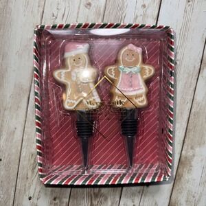 Merry Little Barware Gingerbread Set of 2 Bottle Stoppers  NIB
